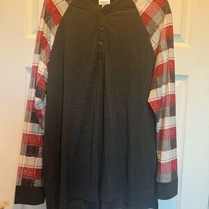 Plaid Sleeve Henley Top